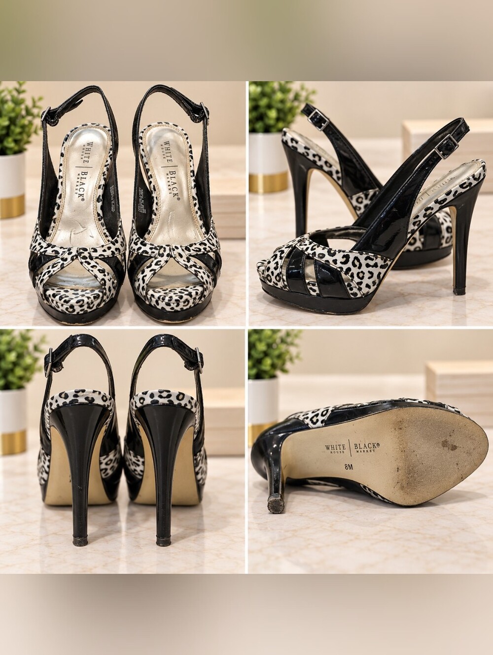 White House Black Market Leopard Print Peep Toe Platform Heels – Size 8M